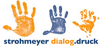 Drei Hände darunter Firmenname "strohmeyer dialog.druck"